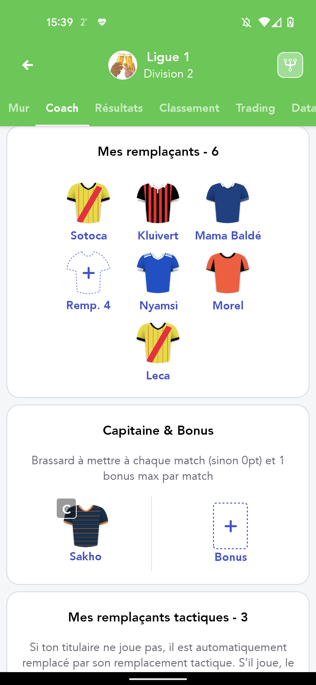Bonus capitaine MPG sélectionné
