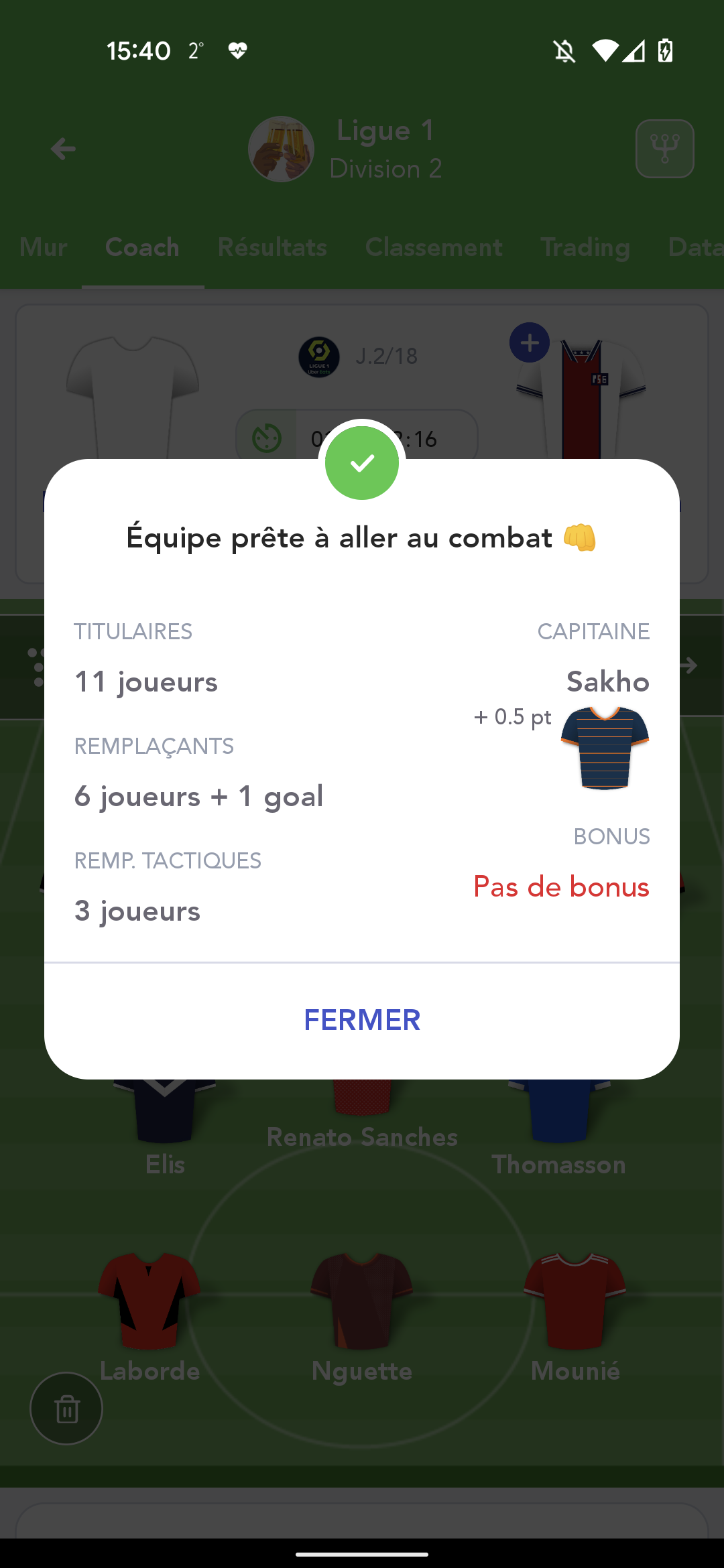 Rappel capitaine lors de la validation de la composition
